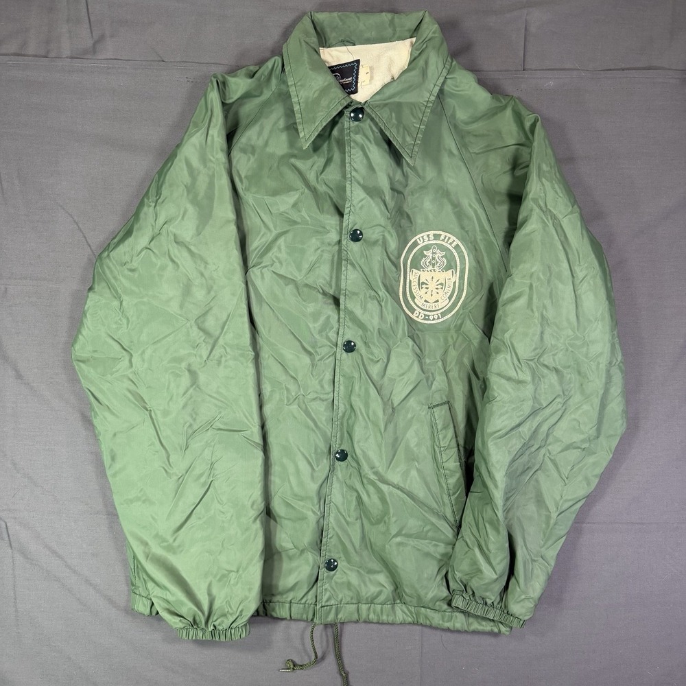 Vintage Us Navy USS Fife Snap Satin Jacket Size Small USA Made